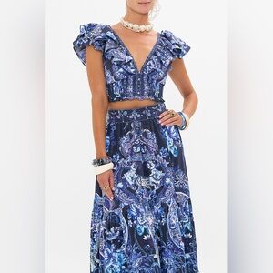 CAMILLA Delft Dynasty 2-Piece Set | Deep V Frill Top + High Waisted Tiered Skirt
